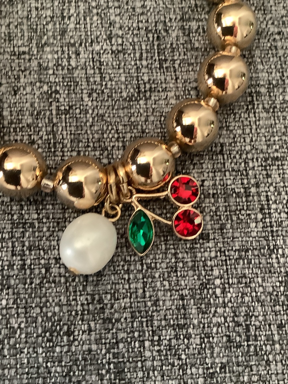 Park Lane Gold-Tone Beaded Bracelet with Red Cherry, Green Leaf and Pearl Charm - Picture 3 of 4